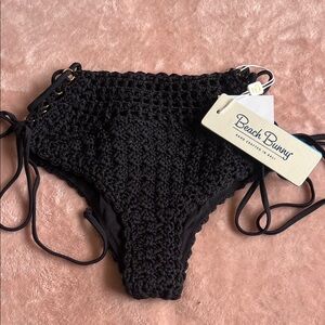 Beach Bunny Black Crochet Swim Bottom
